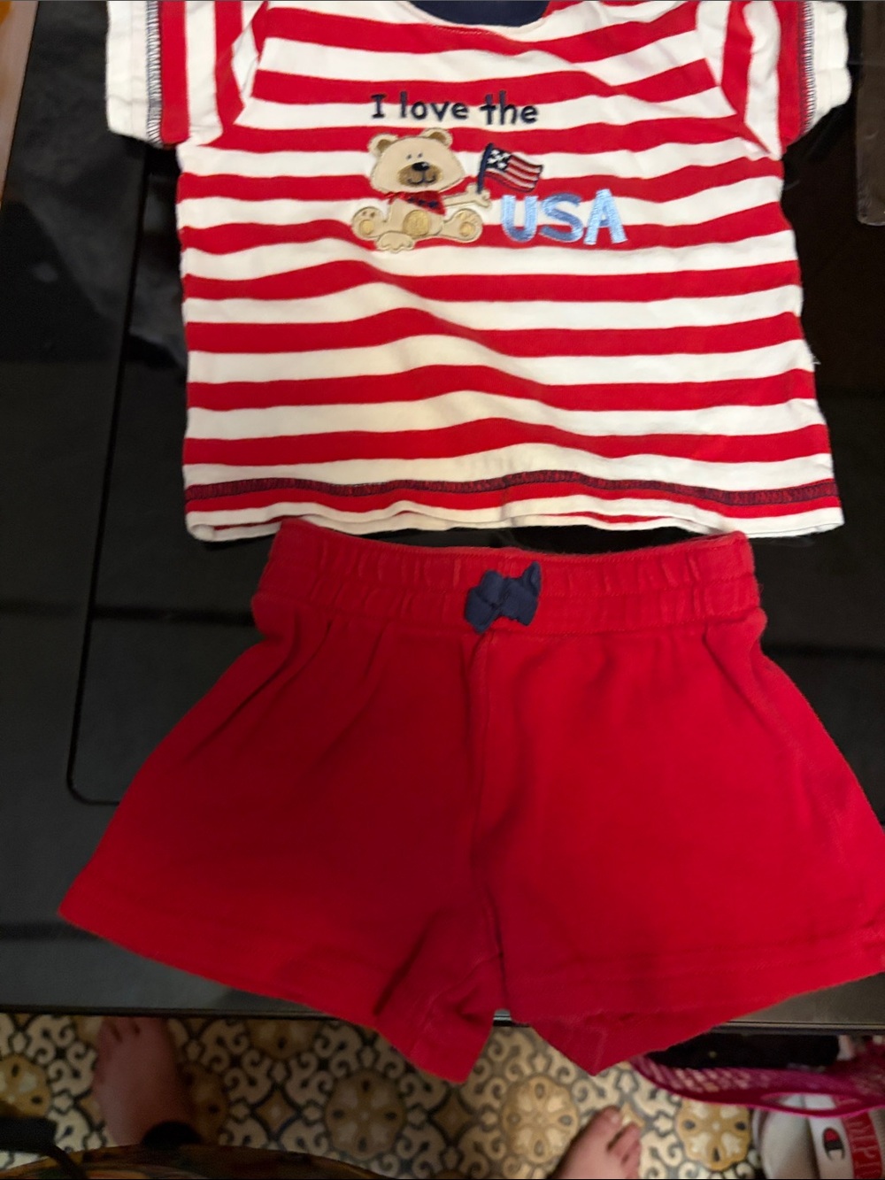 Faded Glory Red Knit Shorts with Navy Bow